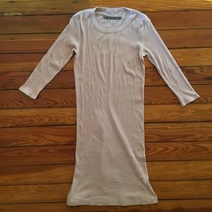 Enza Costa 3/4 Sleeve Ribbed Stretchy BodyCon Knee Length Dress, Pale Pink